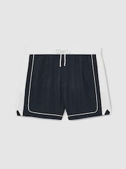 Reiss Navy/White Cano Colour-Block Piped-Trim Swim Shorts - Image 2 of 6