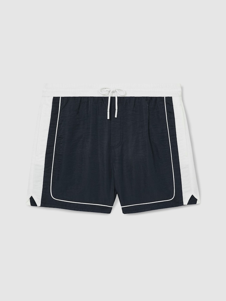 Reiss Navy/White Cano Colour-Block Piped-Trim Swim Shorts - Image 2 of 6