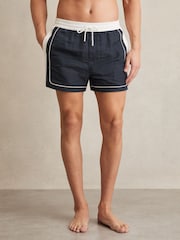 Reiss Navy/White Cano Colour-Block Piped-Trim Swim Shorts - Image 3 of 6