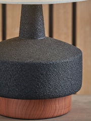 Pacific Black Wood Effect Textured Ceramic Table Lamp - Image 2 of 6