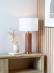 Pacific Wood Effect Ceramic Tall Table Lamp - Image 1 of 6