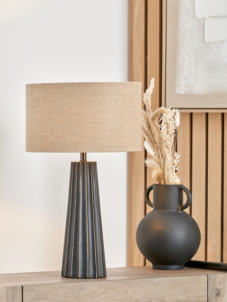 Pacific Black Mango Wood Textured Cone Table Lamp - Image 1 of 6