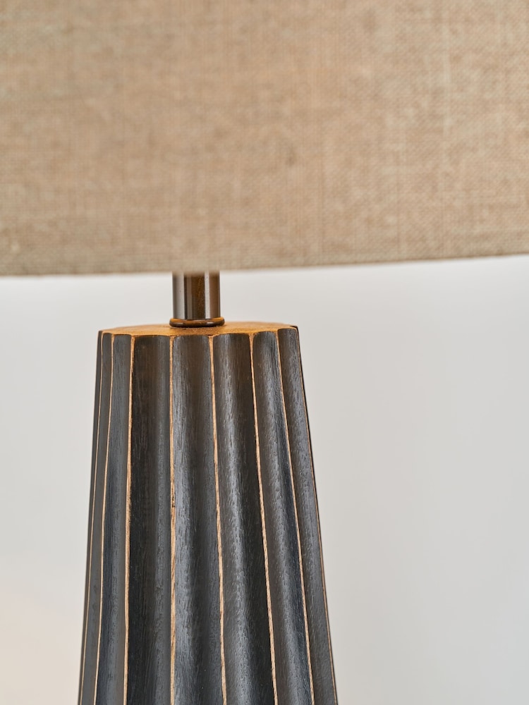 Pacific Black Mango Wood Textured Cone Table Lamp - Image 2 of 6