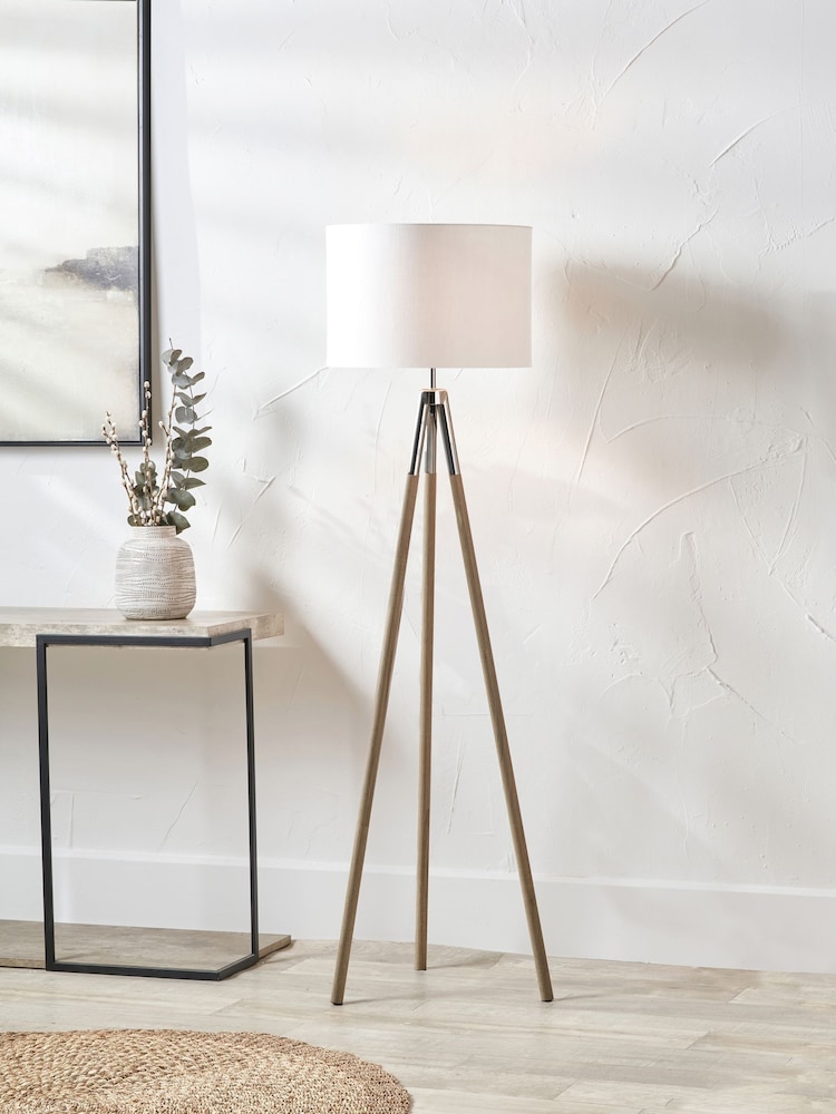 Pacific Silver Metal Wood Grain Tripod Floor Lamp - Image 1 of 6