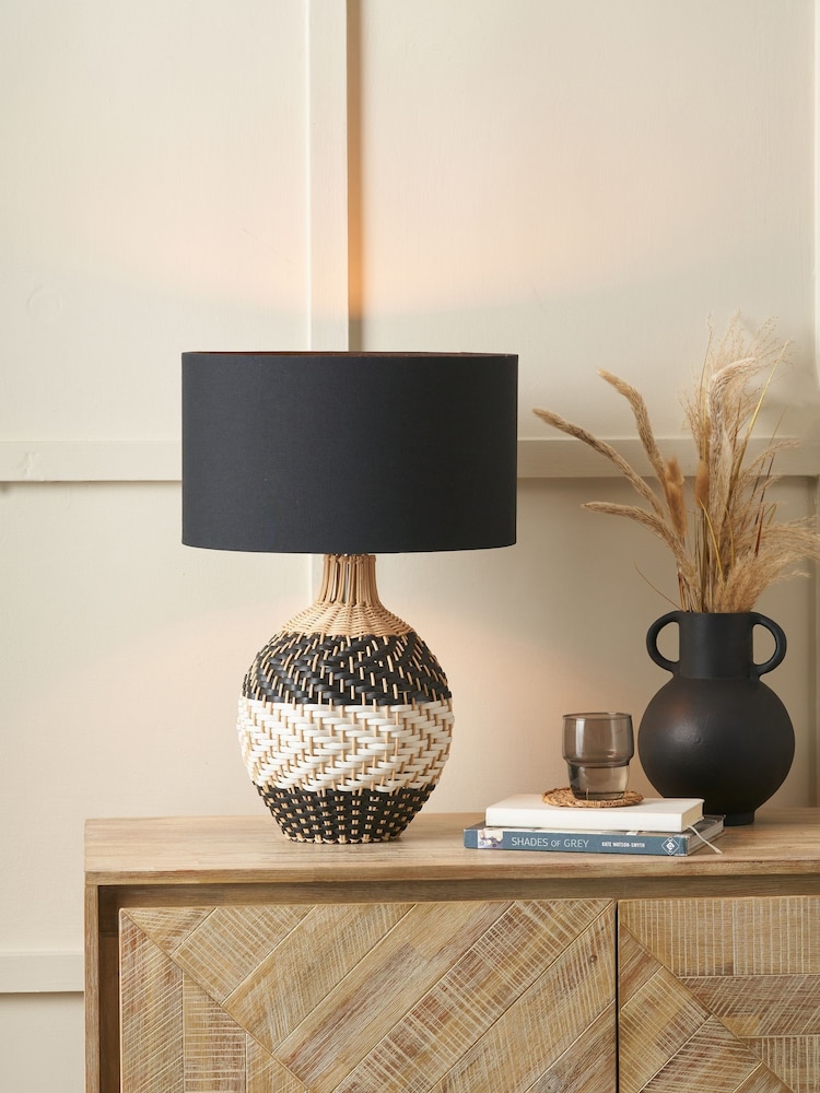 Pacific Black and Natural Rattan Woven Table Lamp - Image 1 of 6