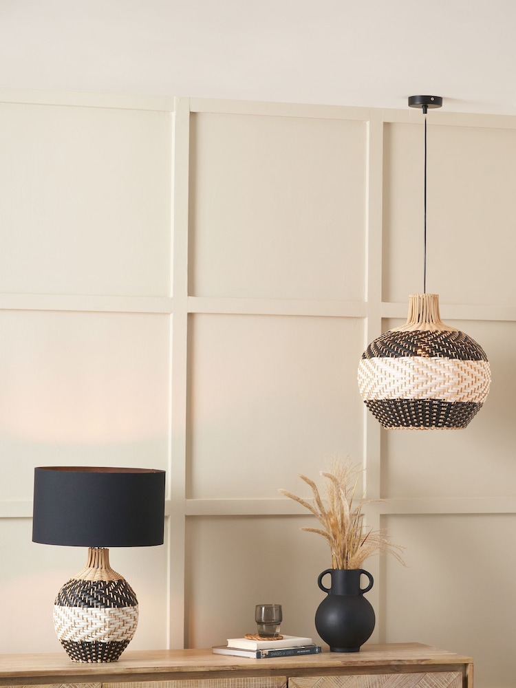 Pacific Black and Natural Rattan Woven Table Lamp - Image 2 of 6