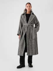 Gap Black Double-Breasted Herringbone Belted Trench Coat - Image 1 of 5