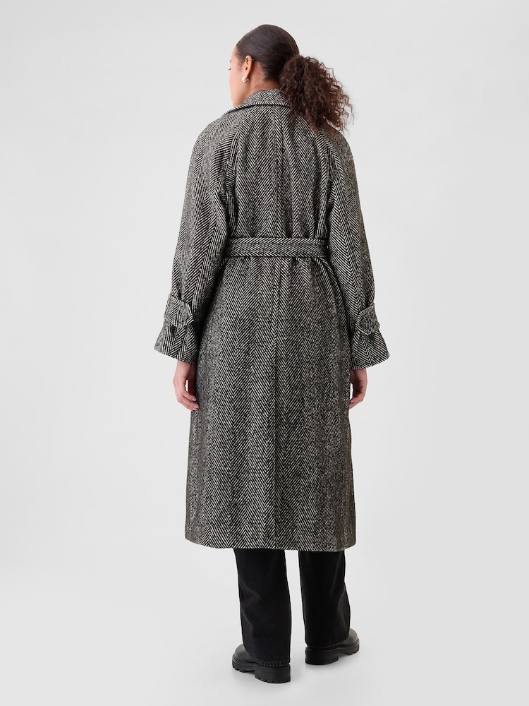 Gap Black Double-Breasted Herringbone Belted Trench Coat - Image 2 of 5