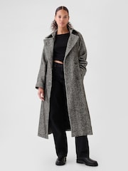Gap Black Double-Breasted Herringbone Belted Trench Coat - Image 3 of 5