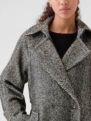 Gap Black Double-Breasted Herringbone Belted Trench Coat - Image 4 of 5