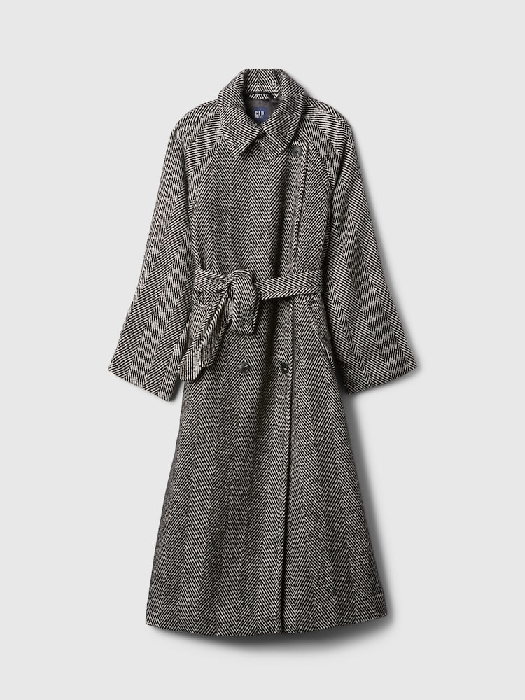 Gap Black Double-Breasted Herringbone Belted Trench Coat - Image 5 of 5