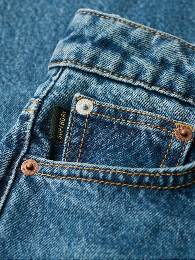 Superdry Blue Mid Rise Straight Leg 100% Cotton Jeans - Image 5 of 5