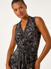 Roman Black Glitter Floral Print Maxi Stretch Dress - Image 5 of 6