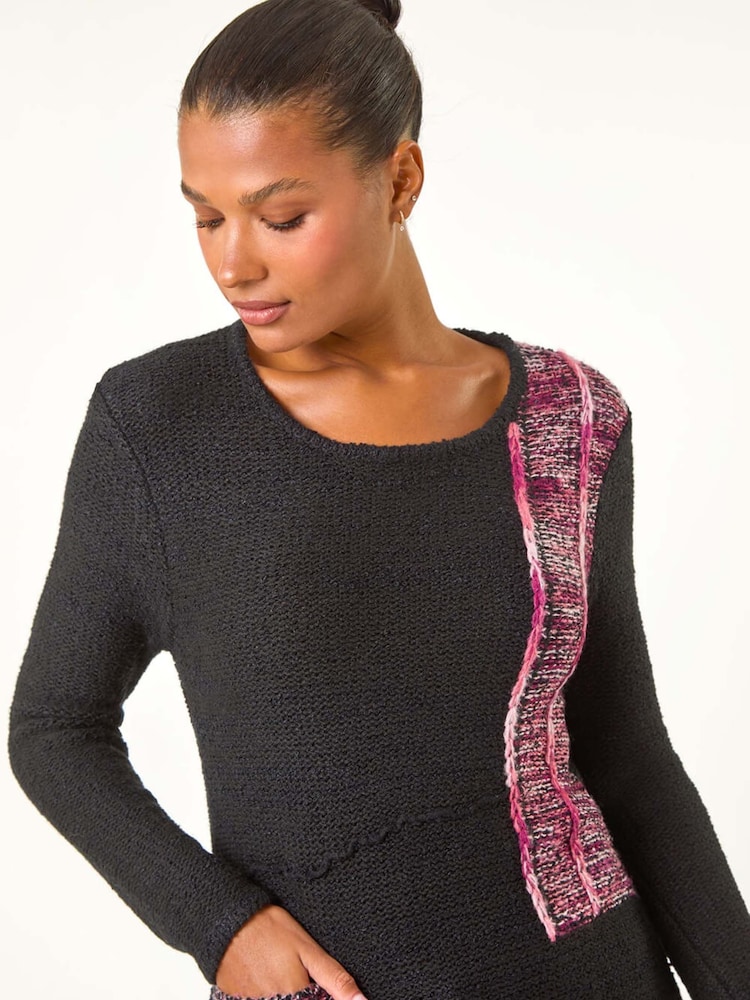 Roman Black Contrast Textured Knit Jumper - Image 1 of 6