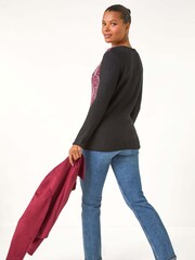 Roman Black Contrast Textured Knit Jumper - Image 4 of 6