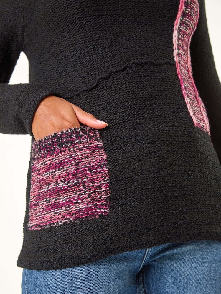 Roman Black Contrast Textured Knit Jumper - Image 6 of 6