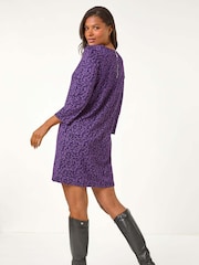 Roman Purple Leaf Print Zip Pocket Detail Dress - Image 4 of 6