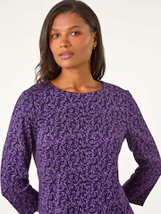 Roman Purple Leaf Print Zip Pocket Detail Dress - Image 5 of 6