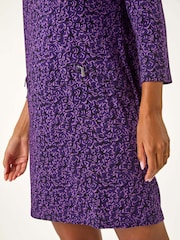 Roman Purple Leaf Print Zip Pocket Detail Dress - Image 6 of 6