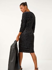 Roman Black Velvet Bodycon Midi Dress - Image 4 of 6