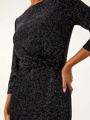 Roman Black Velvet Bodycon Midi Dress - Image 6 of 6