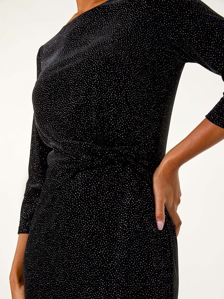Roman Black Velvet Bodycon Midi Dress - Image 6 of 6