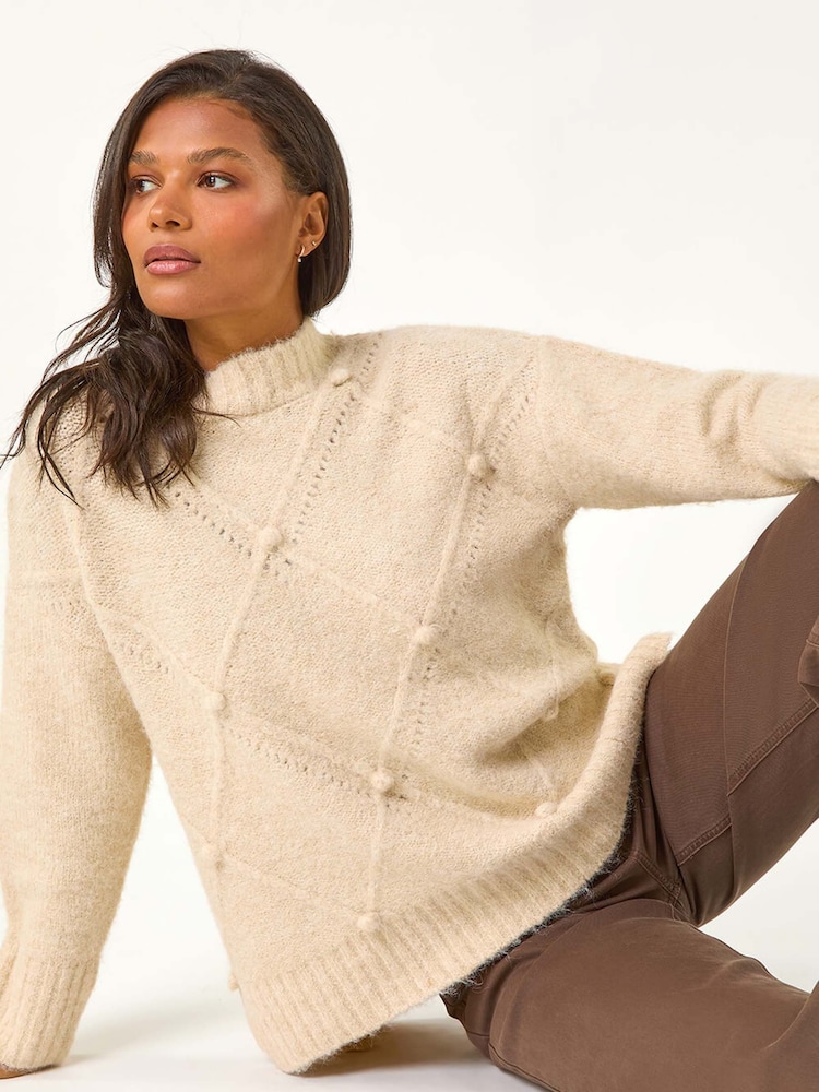 Roman Natural Boucle Diamond Stitch Jumper - Image 1 of 5