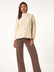 Roman Natural Boucle Diamond Stitch Jumper - Image 2 of 5