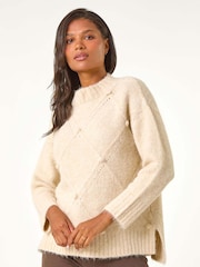 Roman Natural Boucle Diamond Stitch Jumper - Image 4 of 5