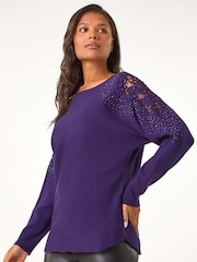 Roman Purple Diamante Sleeve Knit Jumper - Image 2 of 5