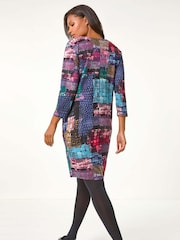Roman Pink Pebble Spot Zip Detail Midi Dress - Image 2 of 5