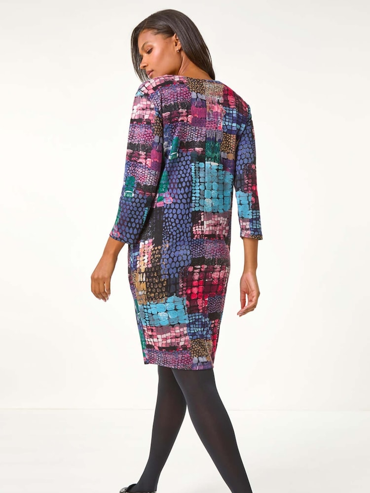 Roman Pink Pebble Spot Zip Detail Midi Dress - Image 2 of 5