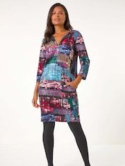 Roman Pink Pebble Spot Zip Detail Midi Dress - Image 3 of 5