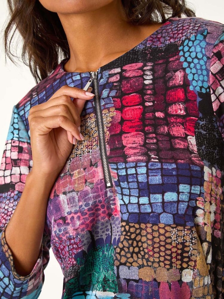Roman Pink Pebble Spot Zip Detail Midi Dress - Image 5 of 5