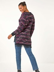 Roman Black Boucle Fringe Hem Tunic Jumper - Image 1 of 6