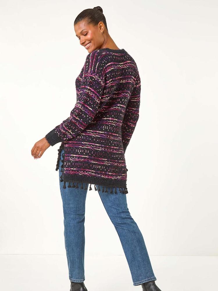 Roman Black Boucle Fringe Hem Tunic Jumper - Image 1 of 6