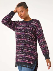 Roman Black Boucle Fringe Hem Tunic Jumper - Image 3 of 6