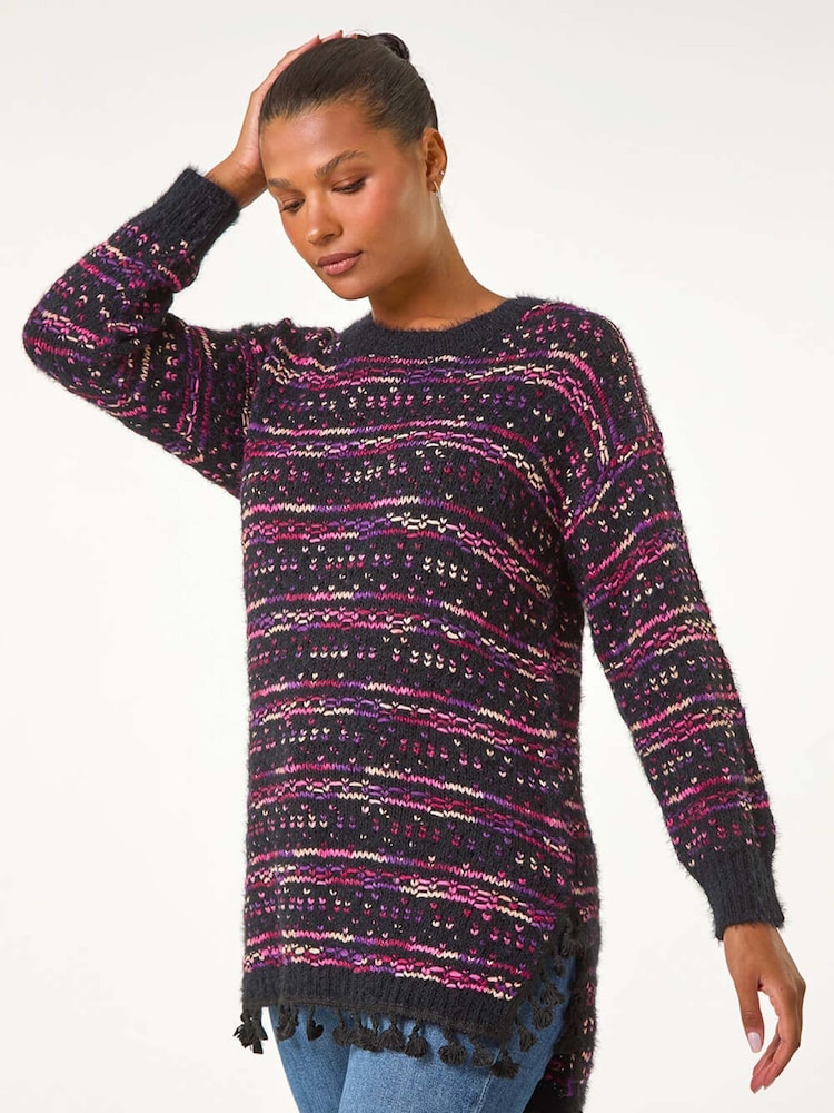 Roman Black Boucle Fringe Hem Tunic Jumper - Image 3 of 6