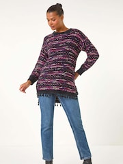 Roman Black Boucle Fringe Hem Tunic Jumper - Image 4 of 6