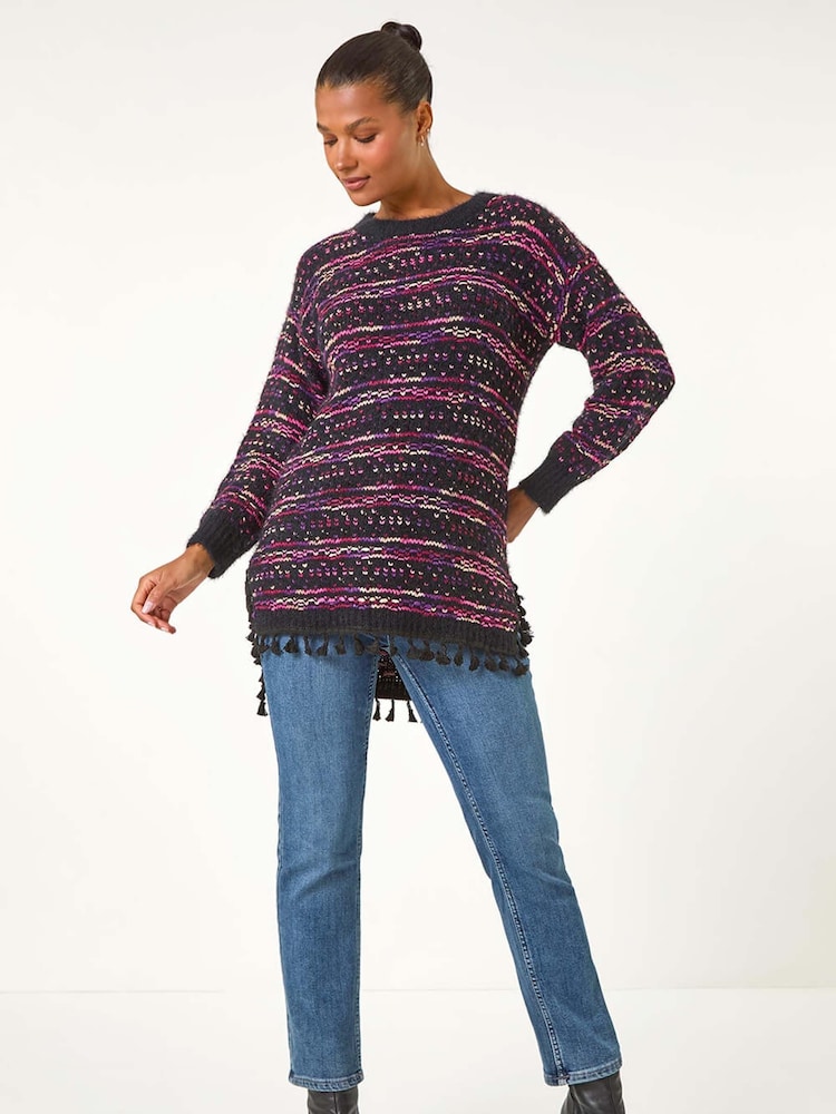 Roman Black Boucle Fringe Hem Tunic Jumper - Image 4 of 6