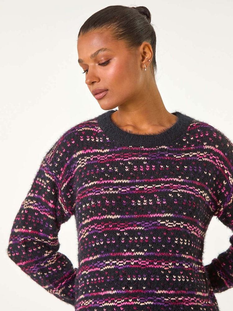 Roman Black Boucle Fringe Hem Tunic Jumper - Image 5 of 6
