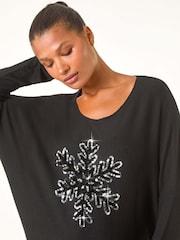 Roman Black Snowflake Knitted Top - Image 1 of 5