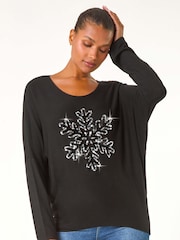 Roman Black Snowflake Knitted Top - Image 4 of 5