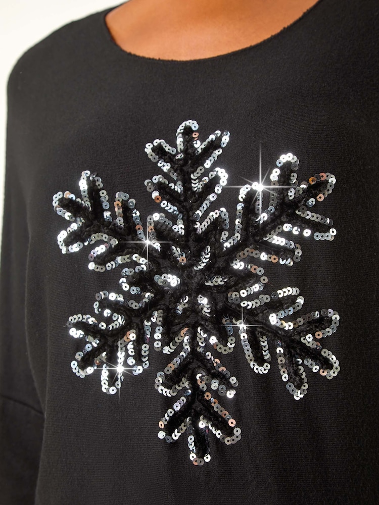 Roman Black Snowflake Knitted Top - Image 5 of 5