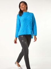 Roman Grey Shimmer Hotfix and Stud Detail Denim Leggings - Image 2 of 5