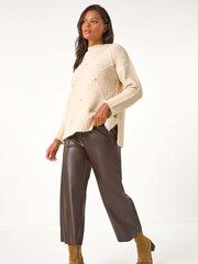 Roman Brown Faux Leather Wide Leg Crop Trousers - Image 2 of 5
