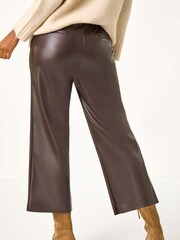 Roman Brown Faux Leather Wide Leg Crop Trousers - Image 3 of 5