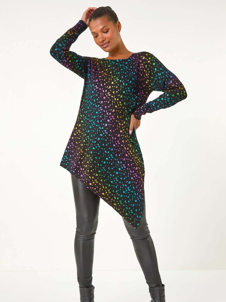 Roman Black Asymmetrical Foil Print Tunic - Image 2 of 5