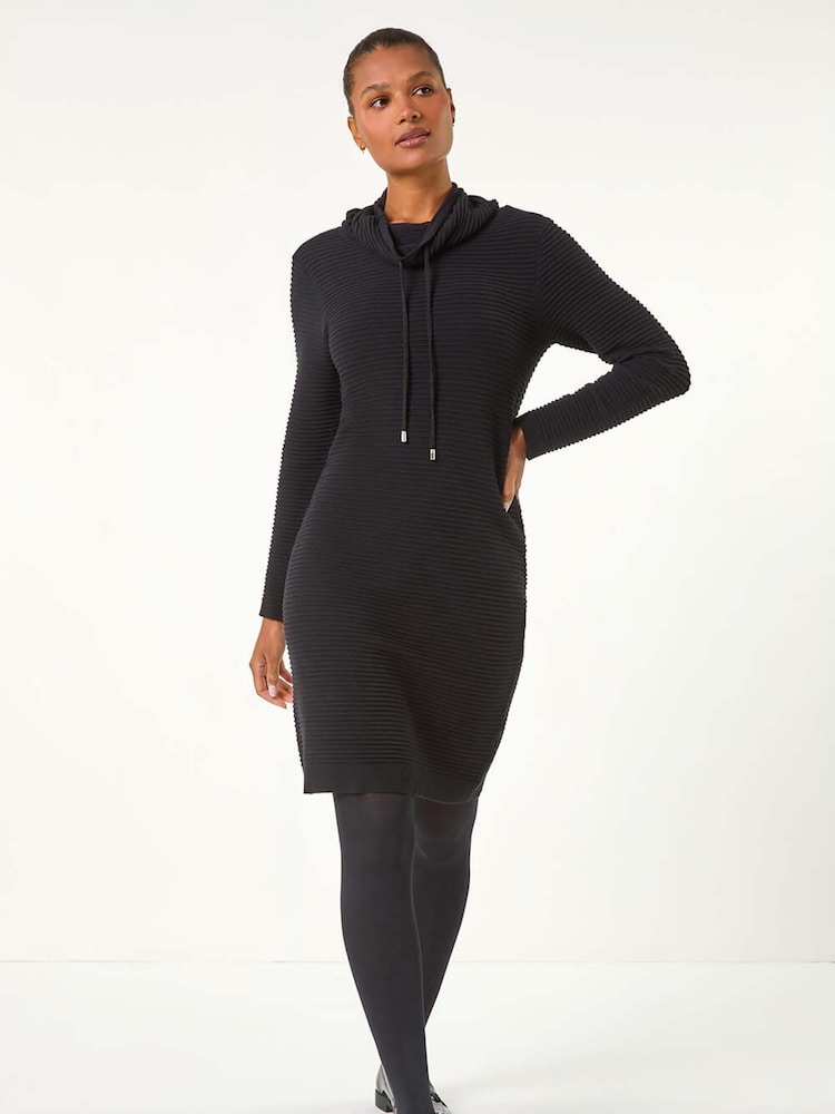 Roman Black Ribbed Cowl Neck Jumper Dress - Image 2 of 5