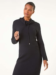 Roman Black Ribbed Cowl Neck Jumper Dress - Image 4 of 5